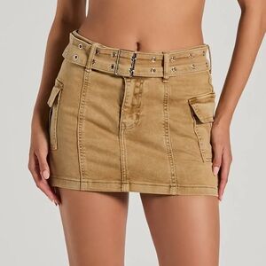 255. NWOT! SO Goods For Life Belted Cargo Mini Skirt | Caramel | 7/28